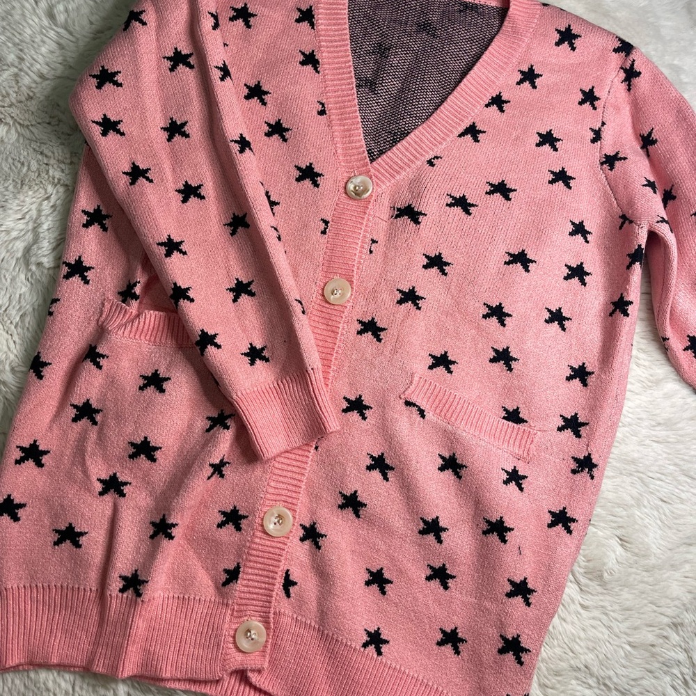 Pink Star Patterned Women's Sweater